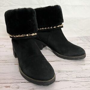 LINEA ROSA Faux Fur Studded Fold Down Ankle Boots